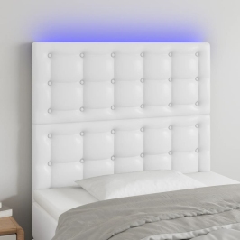 Gultas Galvgalis Ar Led, 90X5X118/128 Cm, Balta Mākslīgā Āda Vidaxl