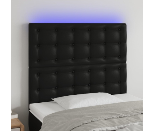 vidaXL gultas galvgalis ar LED, 100x5x118/128 cm, melns mākslīgā āda