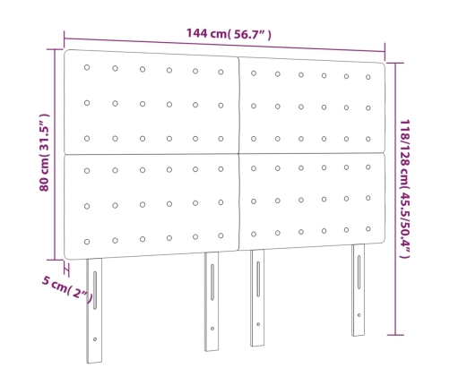 vidaXL gultas galvgalis ar LED, 144x5x118/128 cm, balta mākslīgā āda