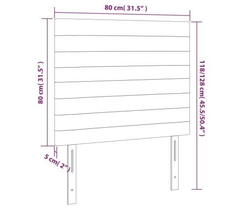 vidaXL gultas galvgalis ar LED, 80x5x118/128 cm, tumši brūns audums