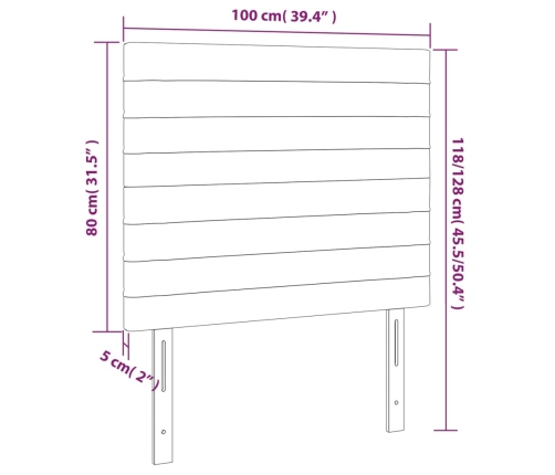 vidaXL gultas galvgalis ar LED, 100x5x118/128 cm, tumši brūns audums