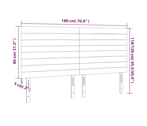 vidaXL gultas galvgalis ar LED, 180x5x118/128 cm, tumši brūns audums