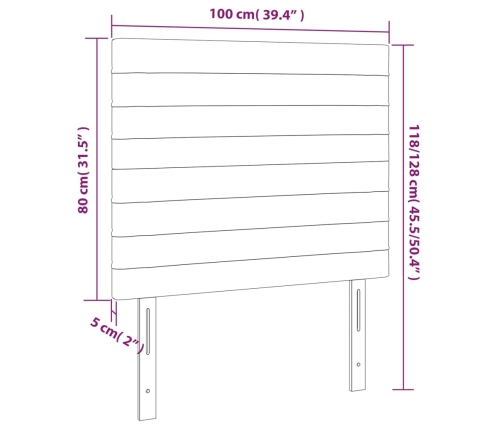 vidaXL gultas galvgalis ar LED, 100x5x118/128 cm, rozā samts