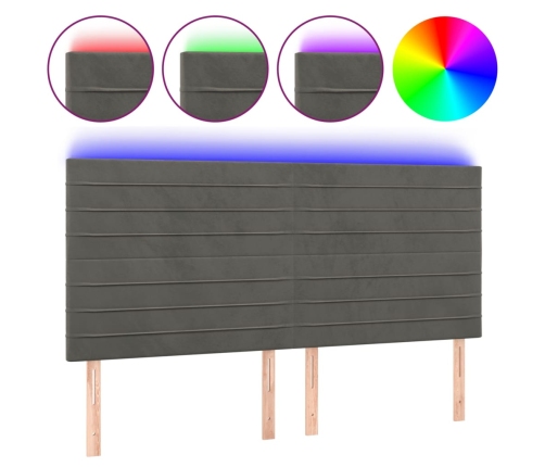 vidaXL gultas galvgalis ar LED, 160x5x118/128 cm, tumši pelēks samts