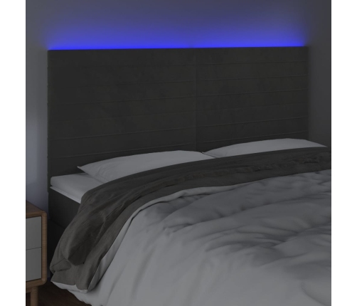 vidaXL gultas galvgalis ar LED, 160x5x118/128 cm, tumši pelēks samts