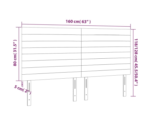 vidaXL gultas galvgalis ar LED, 160x5x118/128 cm, tumši pelēks samts