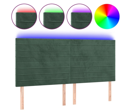 vidaXL gultas galvgalis ar LED, 180x5x118/128 cm, tumši zaļš samts