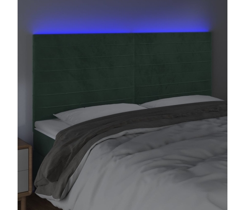 vidaXL gultas galvgalis ar LED, 180x5x118/128 cm, tumši zaļš samts