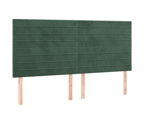 vidaXL gultas galvgalis ar LED, 180x5x118/128 cm, tumši zaļš samts