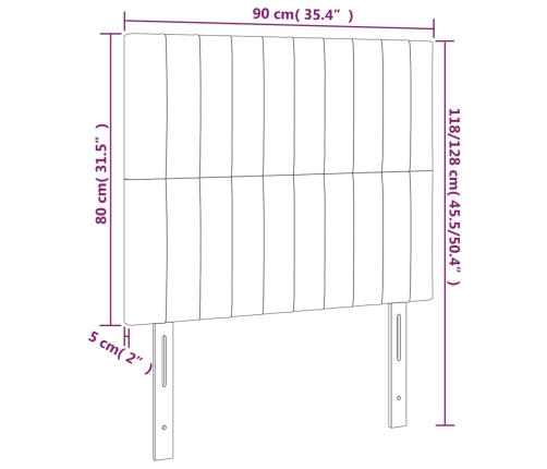 vidaXL gultas galvgalis ar LED, 90x5x118/128 cm, tumši brūns audums