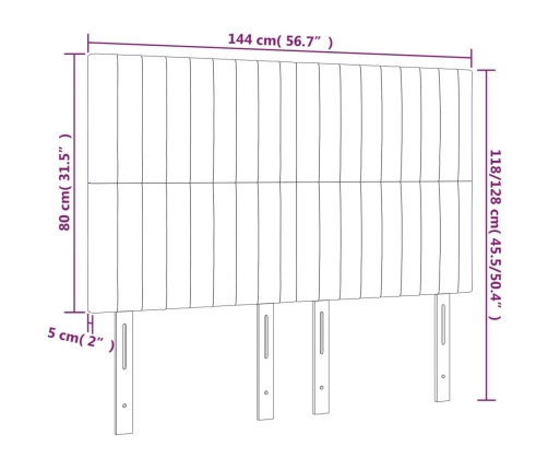 vidaXL gultas galvgalis ar LED, 144x5x118/128 cm, pelēkbrūns audums