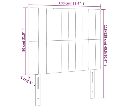 vidaXL gultas galvgalis ar LED, 100x5x118/128 cm, rozā samts