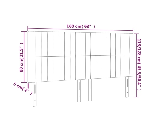 vidaXL gultas galvgalis ar LED, 160x5x118/128 cm, rozā samts