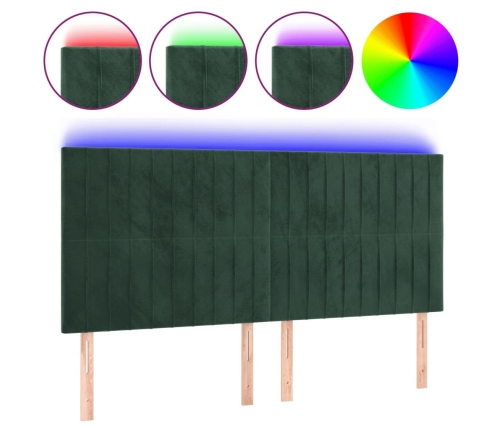 vidaXL gultas galvgalis ar LED, 180x5x118/128 cm, tumši zaļš samts