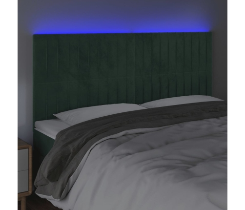 vidaXL gultas galvgalis ar LED, 180x5x118/128 cm, tumši zaļš samts