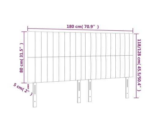 vidaXL gultas galvgalis ar LED, 180x5x118/128 cm, tumši zaļš samts