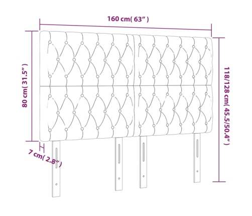 vidaXL gultas galvgalis ar LED, 160x7x118/128 cm, rozā samts