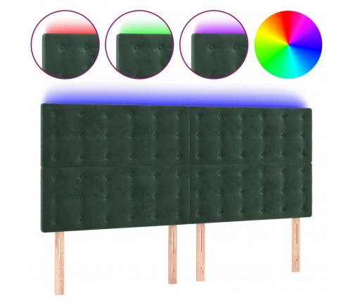 vidaXL gultas galvgalis ar LED, 180x5x118/128 cm, tumši zaļš samts