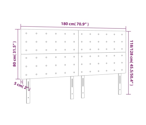 vidaXL gultas galvgalis ar LED, 180x5x118/128 cm, tumši zils samts