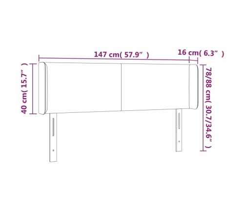 vidaXL gultas galvgalis ar LED, 147x16x78/88 cm, tumši brūns audums