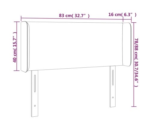 vidaXL gultas galvgalis ar LED, 83x16x78/88 cm, melns samts