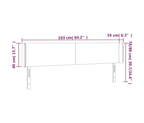 vidaXL gultas galvgalis ar LED, 163x16x78/88 cm, tumši zils samts