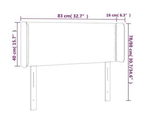 vidaXL gultas galvgalis ar LED, 83x16x78/88 cm, gaiši pelēks samts