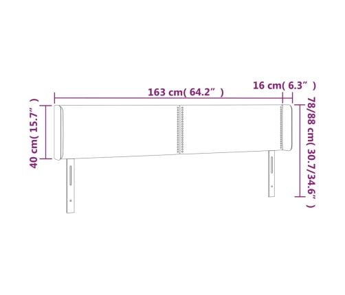 vidaXL gultas galvgalis ar LED, 163x16x78/88 cm, tumši zaļš samts