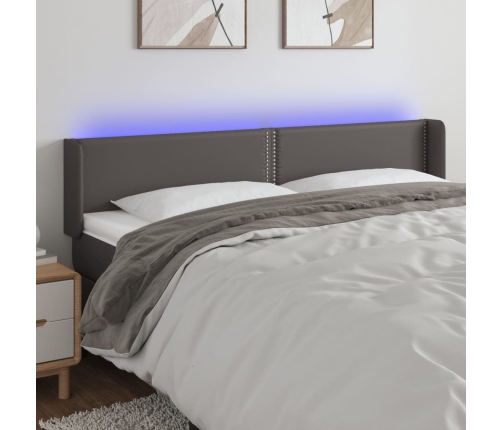 vidaXL gultas galvgalis ar LED, 203x16x78/88 cm, pelēka mākslīgā āda