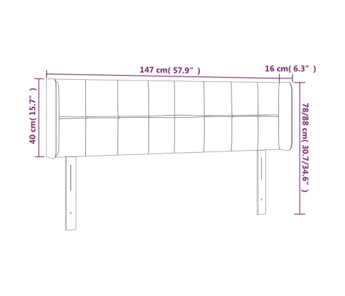 vidaXL gultas galvgalis ar LED, 147x16x78/88 cm, gaiši pelēks audums