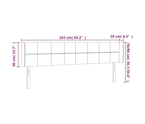 vidaXL gultas galvgalis ar LED, 163x16x78/88 cm, tumši pelēks audums