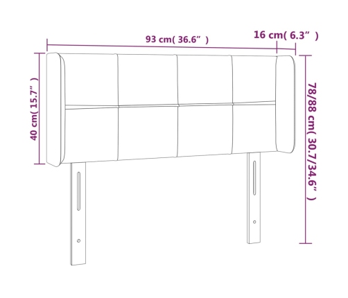 vidaXL gultas galvgalis ar LED, 93x16x78/88 cm, tumši zils samts