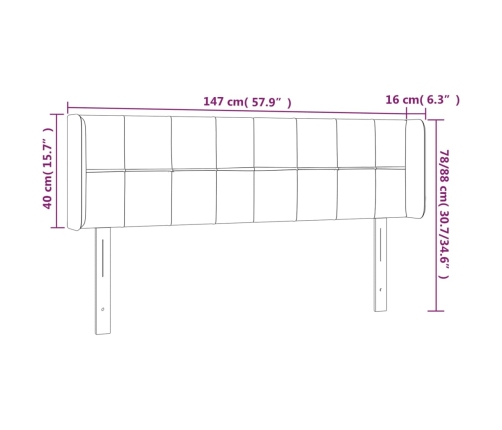 vidaXL gultas galvgalis ar LED, 147x16x78/88 cm, tumši zils samts