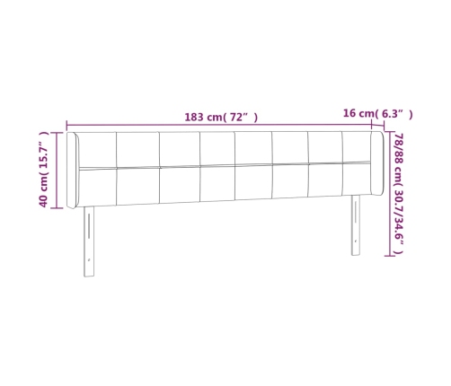 vidaXL gultas galvgalis ar LED, 183x16x78/88 cm, tumši pelēks samts