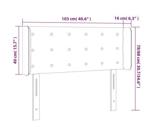 vidaXL gultas galvgalis ar LED, 103x16x78/88 cm, kapučīno mākslīgā āda