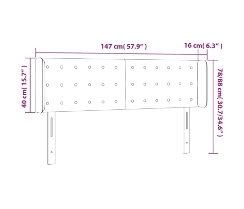 vidaXL gultas galvgalis ar LED, 147x16x78/88 cm, balta mākslīgā āda