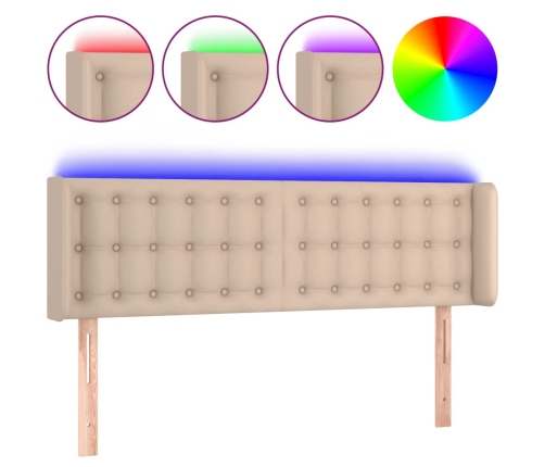 vidaXL gultas galvgalis ar LED, 147x16x78/88 cm, kapučīno mākslīgā āda