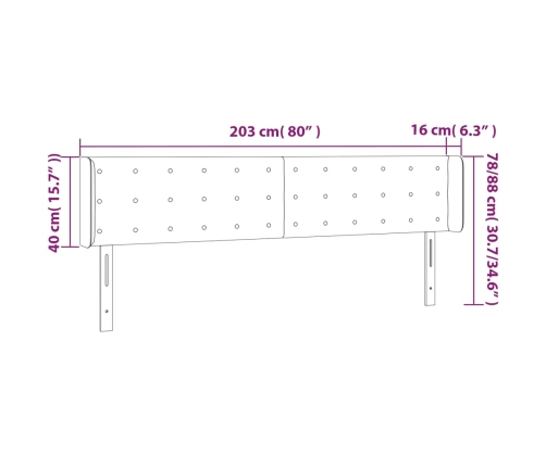 vidaXL gultas galvgalis ar LED, 203x16x78/88 cm, melna mākslīgā āda