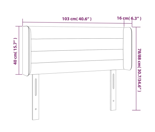 vidaXL gultas galvgalis ar LED, 103x16x78/88 cm, krēmkrāsas audums