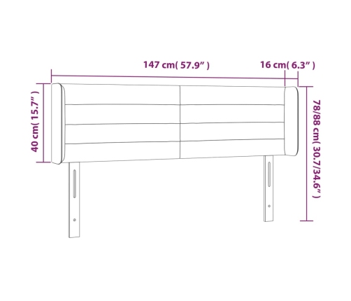 vidaXL gultas galvgalis ar LED, 147x16x78/88 cm, pelēkbrūns audums