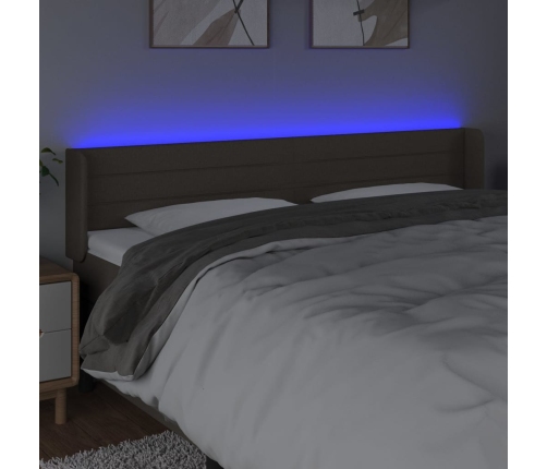 vidaXL gultas galvgalis ar LED, 163x16x78/88 cm, pelēkbrūns audums