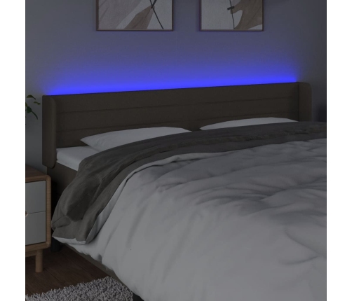 vidaXL gultas galvgalis ar LED, 203x16x78/88 cm, pelēkbrūns audums