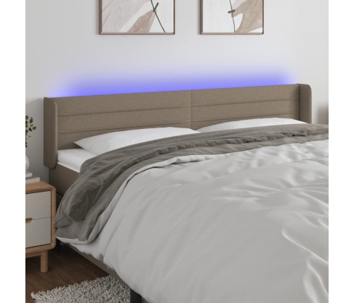 vidaXL gultas galvgalis ar LED, 203x16x78/88 cm, pelēkbrūns audums