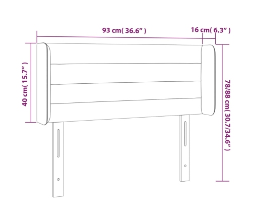 vidaXL gultas galvgalis ar LED, 93x16x78/88 cm, melns samts