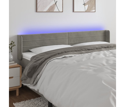 vidaXL gultas galvgalis ar LED, 203x16x78/88 cm, gaiši pelēks samts