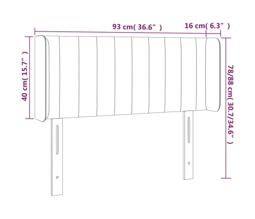 vidaXL gultas galvgalis ar LED, 93x16x78/88 cm, krēmkrāsas audums