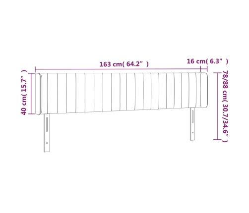 vidaXL gultas galvgalis ar LED, 163x16x78/88 cm, gaiši pelēks audums