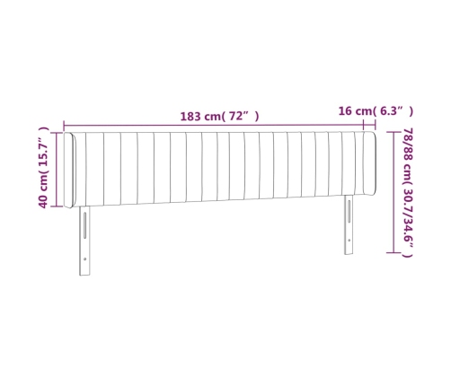 vidaXL gultas galvgalis ar LED, 183x16x78/88 cm, tumši pelēks audums