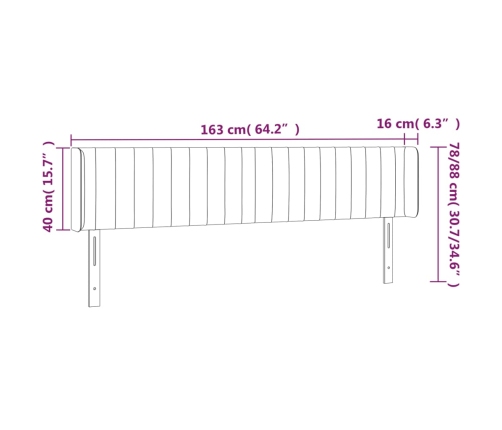 vidaXL gultas galvgalis ar LED, 163x16x78/88 cm, melns samts