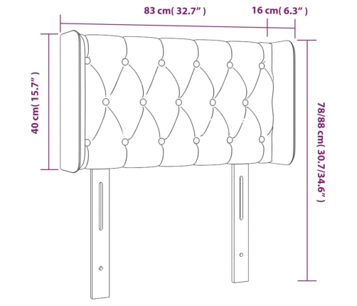 vidaXL gultas galvgalis ar LED, 83x16x78/88 cm, krēmkrāsas audums